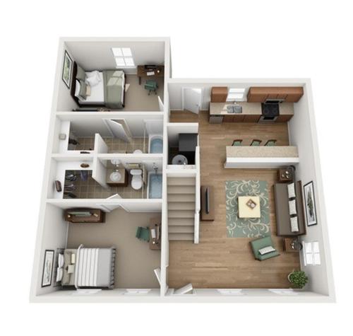a rendering of a floor plan of a house at Sunport Villas in Albuquerque