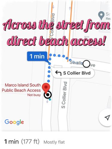 a screenshot of a google map with the street from direct beach access at Island Getaway I Beach Access Across Street in Marco Island