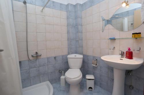a small bathroom with a toilet and a sink at Summer Dream Hotel in Polykhrono