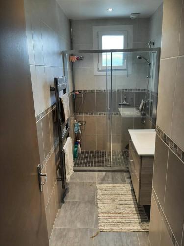 une salle de bain avec douche et lavabo dans l'établissement Ty Bihan, à Crozon