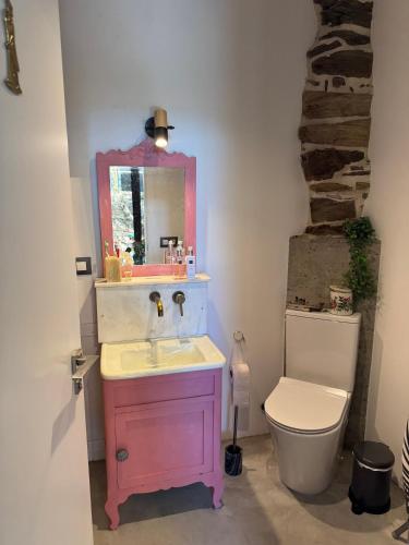 un bagno con lavandino e WC di Casa Vella do Nanín a Faramontaos