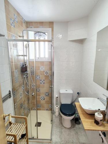 a bathroom with a shower and a toilet and a sink at Enjoy Sevilla in Seville