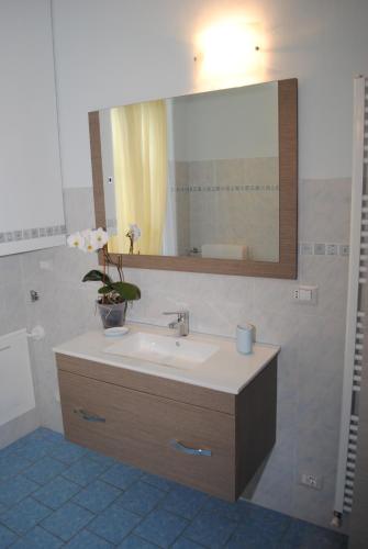 a bathroom with a sink and a mirror at B&B GioAnn in Bernezzo
