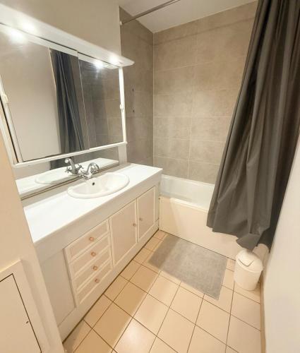 une salle de bain avec un lavabo et un miroir dans l'établissement Le petit nid Mérignacais, à Mérignac