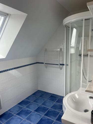 une salle de bain avec une douche, des toilettes et un lavabo dans l'établissement Villa Rose, à Graignes