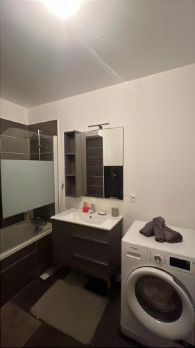 une salle de bain avec toilettes et lavabo dans l'établissement Appartement cosy vue sur Seine, à Alfortville