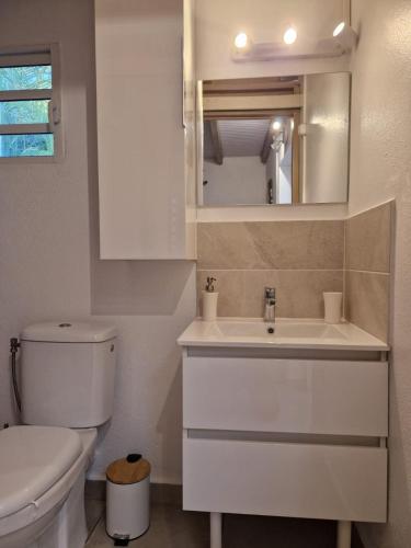 a white bathroom with a toilet and a sink at F2 ZEN & GREEN - PISCINE et CONFORT in Baie-Mahault