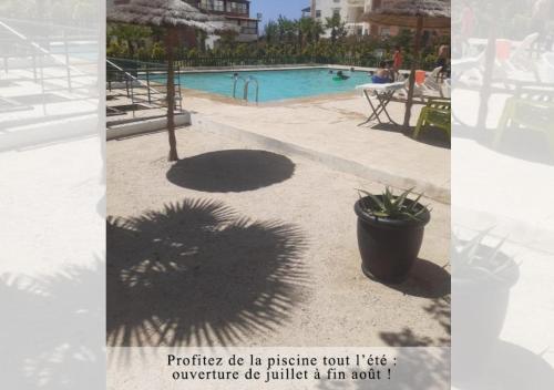 a picture of a pool with a shadow of a plant at Apartment-Sea-view-sand-relaxation in Tangier