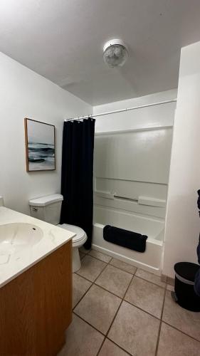 a bathroom with a tub and a toilet and a shower at Hurricane Homestead Rentals in Hurricane