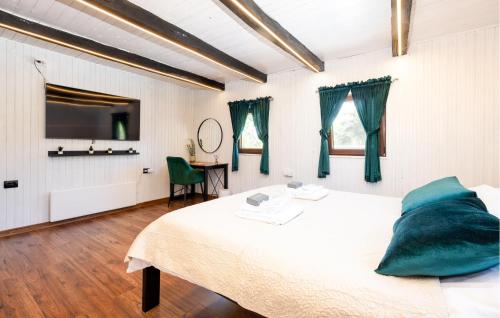 a bedroom with a bed and a desk and a television at Nice Home In Brezane Lekenicke in Brežane Lekeničke