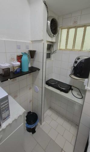 a small kitchen with a stove and a sink at Apartamento no Centro - Condomínio Lido in Miguel Pereira