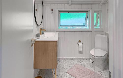 a bathroom with a sink and a toilet and a window at Cozy Home In Melby With Kitchen in Melby