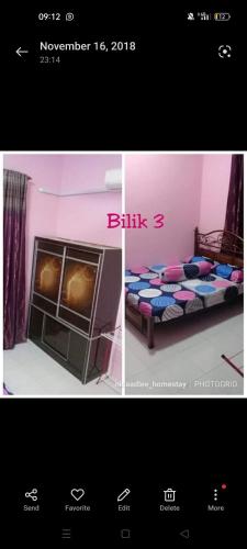 a picture of a pink room with a bed at Ñídä Âdlèë Hômèstày Sïk Kédãh in Kampong Sungai Terap