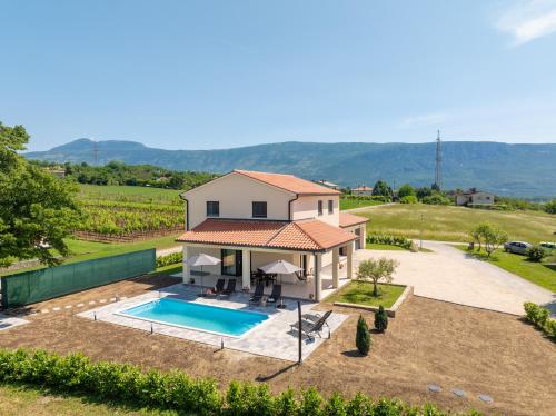 an aerial view of a house with a swimming pool at Villa Olealis in Zatka Čepić