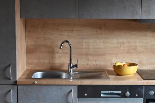 a kitchen with a sink and a bowl of fruit at Appartement Albert und Helene Koller in Söll