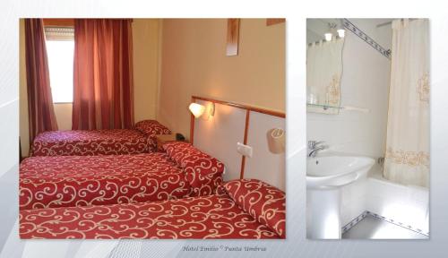 プンタ・ウンブリアにあるHotel Emilioのベッドとシンク付きのホテルルーム