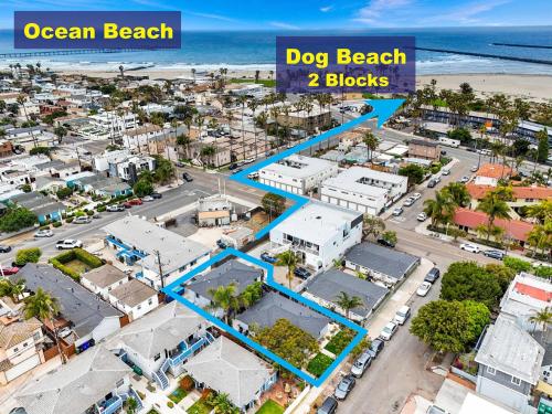 an aerial view of a city with a dog beach blocks at Modern Ocean Beach Apartment in San Diego