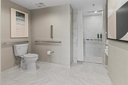 a bathroom with a toilet and a walk in shower at Capital Hilton in Washington