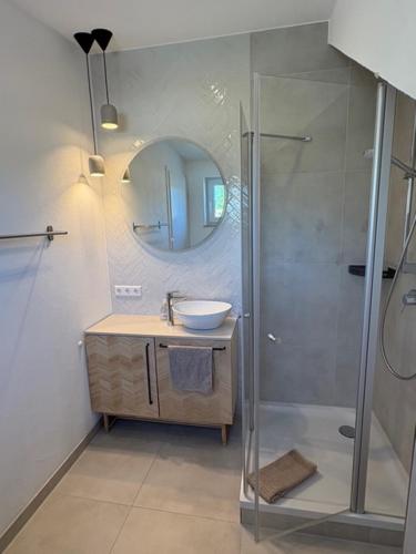 Koupelna v ubytování Ferienwohnung Balkonien