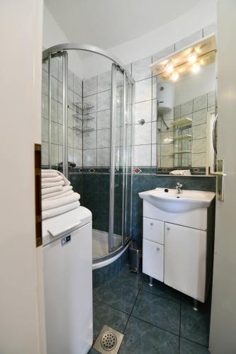 a bathroom with a sink and a shower at Villa Lilly 3 in Cesarica