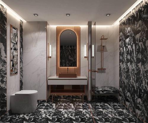 a bathroom with a shower and a sink and a mirror at Pipa Hotel Bangkok Sukhumvit 11 in Bangkok