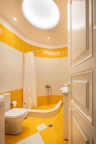 a bathroom with a toilet and a bath tub at Garden' s Villa in Agioi Theodoroi