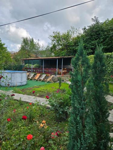 Un jardín con una casa al fondo en Ronini Telavi, en Telavi