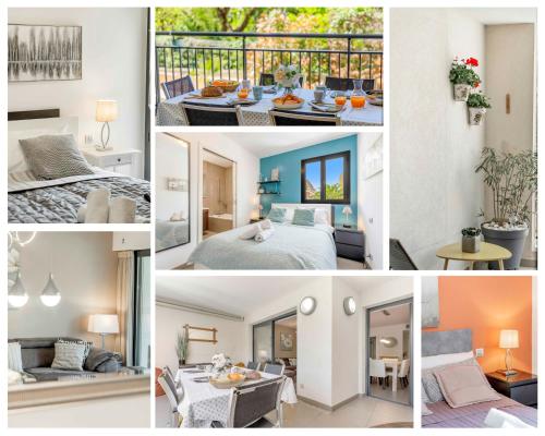 un collage de photos d'une chambre et d'un salon dans l'établissement Le Riviera 3 bed apartment Sainte Maxime, à Sainte-Maxime
