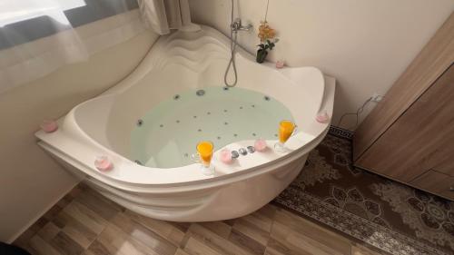 a bath tub with some toys in it in a bathroom at Luxury Panorama pyramids & jacuzzi in Cairo