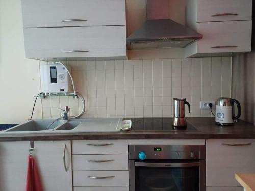 une cuisine avec un évier et une cuisinière dans l'établissement Nuj House, à Les Mayons