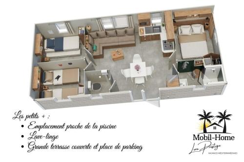 Půdorys ubytování Mobil-home 3 chambres aux Sables du Midi à Valras-Plage