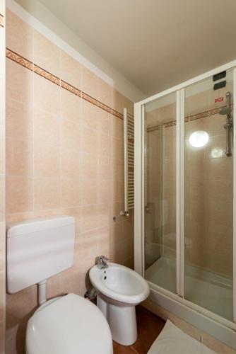 a bathroom with a toilet and a shower and a sink at Sogno di Montagna sulle piste da Sci in Bardonecchia