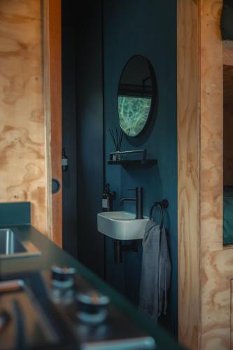 a bathroom with a sink and a mirror at Altair in Holywell