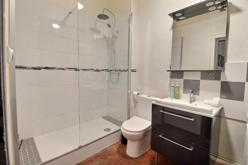 ブールジュにあるLe Logis d'Henri by PRIMO C0NCIERGERIEのシャワー、トイレ、洗面台を備えたバスルーム