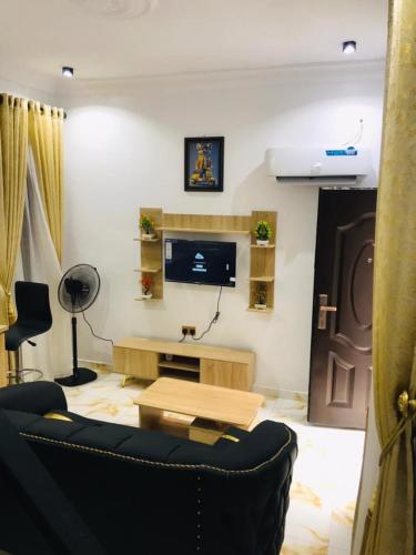 イバダンにあるAM Apartmentsのソファとテーブルのあるリビングルーム