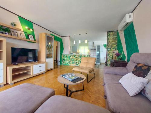 un salon avec un canapé et une télévision dans l'établissement Apartment Marija-2 by Interhome, à Omišalj