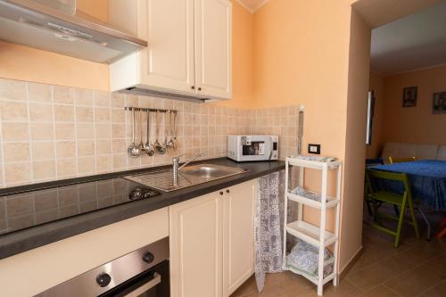 a kitchen with a sink and a microwave at Casa Vacanze Da Angy & Gio in Grisolia