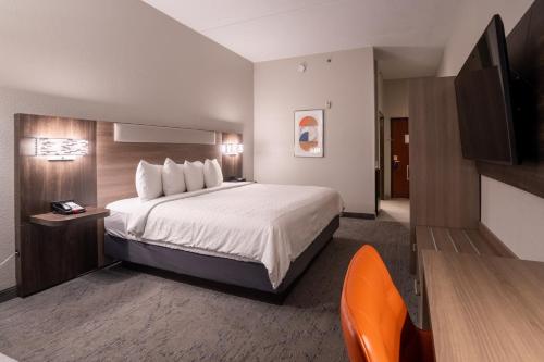 a hotel room with a bed and a flat screen tv at Holiday Inn Express Hotel & Suites Orange City - Deltona by IHG in Orange City