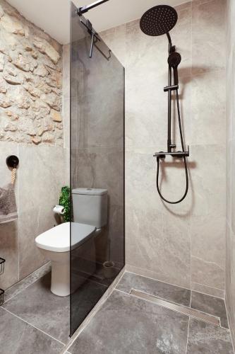 a bathroom with a toilet and a shower at Villa Ana in Prizna