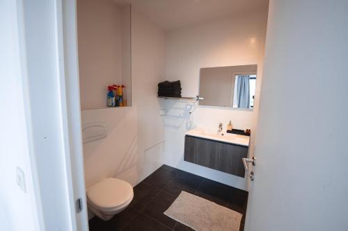 a bathroom with a toilet and a sink at K&Y suite 1 Brussels airport 500m! in Zaventem