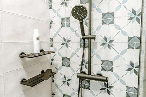 a shower with a shower head in a bathroom at Aparmány Rozálie in Česká Lípa