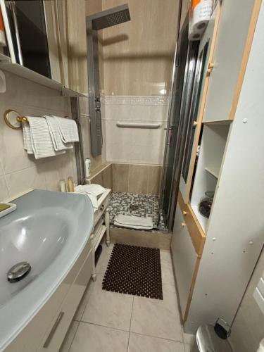 une salle de bain avec une douche, un lavabo et une baignoire dans l'établissement Appartement balcon de Monaco, à Beausoleil