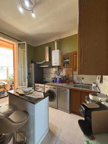 une cuisine avec un évier et un lave-vaisselle dans l'établissement Appartement balcon de Monaco, à Beausoleil