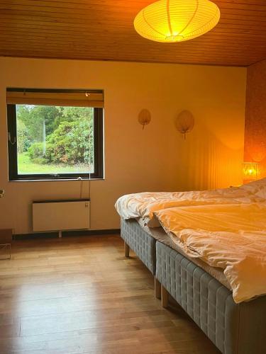 a bedroom with two beds and a window at Enjoy Nature And Water In Rågeleje Near Vejby in Vejby