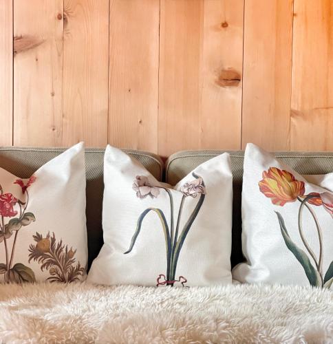 a group of pillows sitting on top of a couch at Naturlodge Gadestatt in Loch