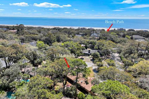 an aerial view of north palm plantation and the ocean at 1 Block to Ocean Fun in Hilton Head Island