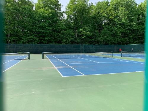 a tennis court with two tennis rackets on it at Serene Escape At Big Bass Lake & Pool Access in Clifton
