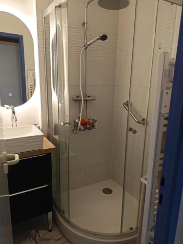 une salle de bain avec douche et lavabo dans l'établissement Résidence Port du Crouesty - maeva Home - Appartement 2 pièces 4 personnes - Budget MAE-9461, à Arzon