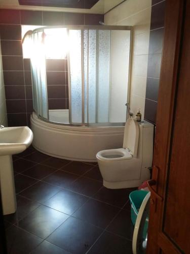 un bagno con un water bianco e un lavandino di Riverside villa a Qusar
