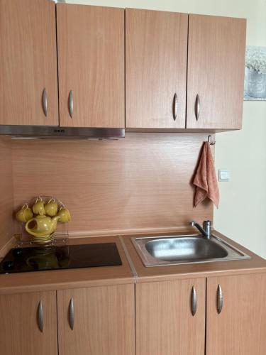 a kitchen with a sink and a counter top at Cozy studio in Sunny beach in Sunny Beach